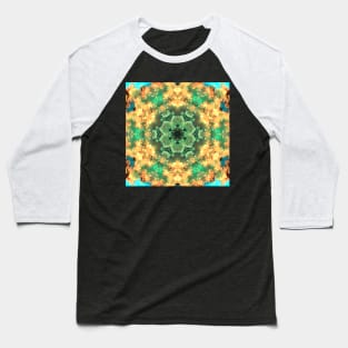 Psychedelic Mandala Flower Green and Yellow Baseball T-Shirt